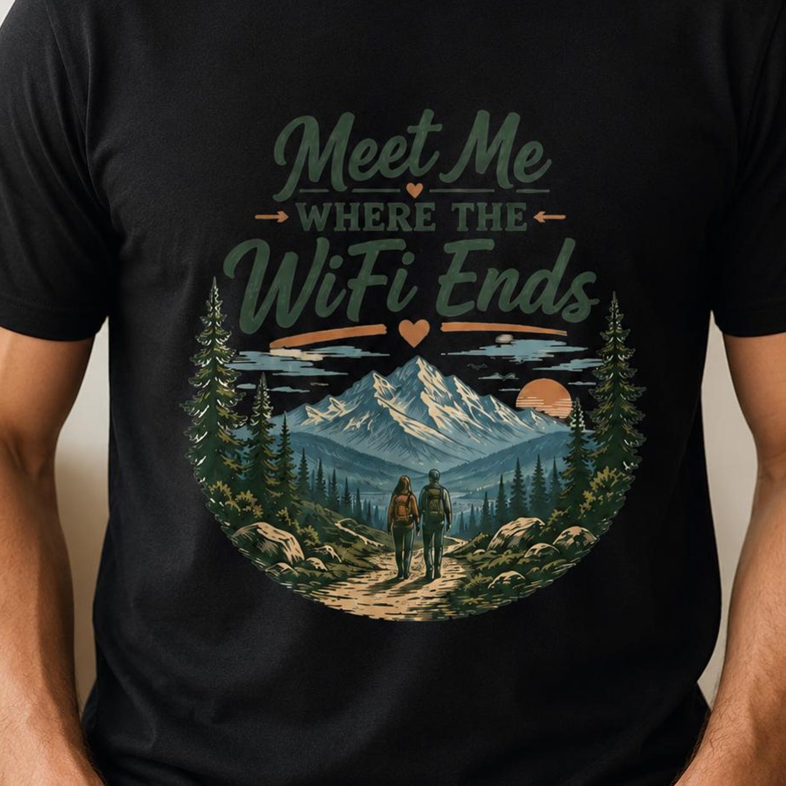Meet Me Where WiFi Ends Shirt, Hiking Nature Graphic Tee, Outdoor Lover Gift XL