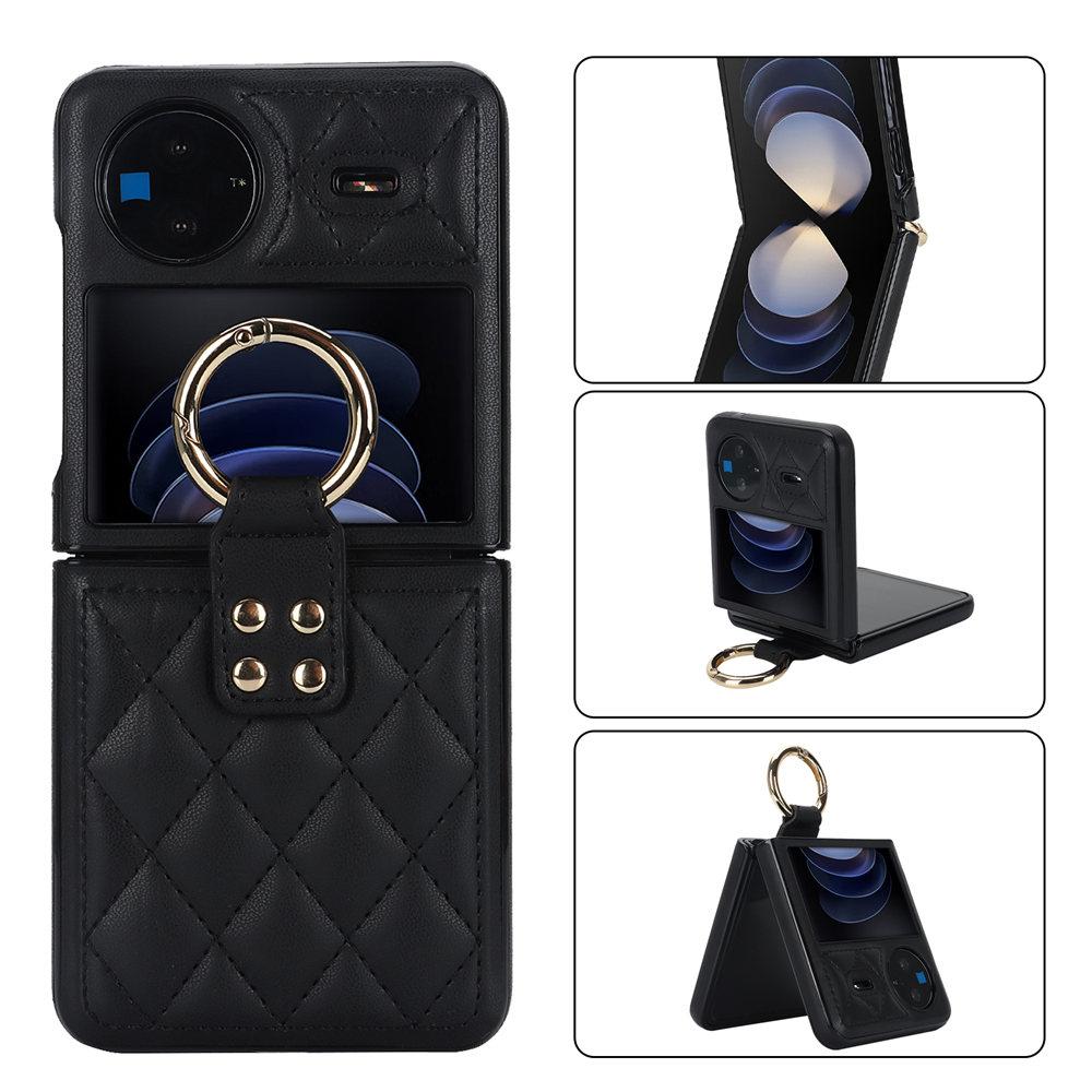 For Vivo X Flip Fashion Ultra-Thin Cover Leopard Print Leather Case For VIVO X Flip Ring Holder Rhombic Back Coque