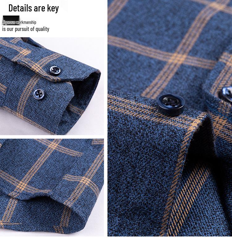 Men's Plaid Cotton Long Sleeve Slim Fit Shirt - Non-Iron, Plus Size, Casual Business Attire for Middle-Aged and Elderly