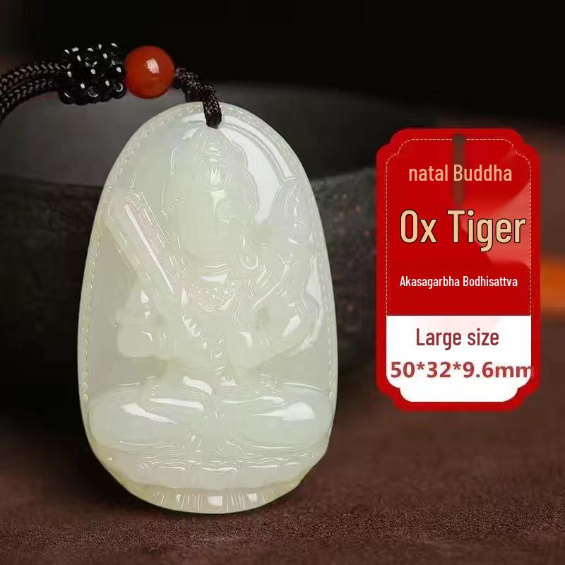 White Jade Zodiac Pendant: Eight Great Protectors Life Buddha
