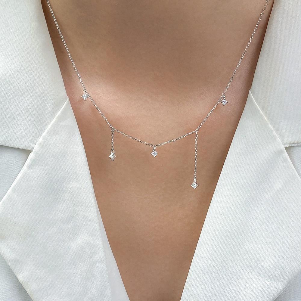 Xiaomi S925 Sterling Silver Necklaces For Women Simple Chain Fashion Minimalist Pendant Necklaces Gold Zircon Birthday Gift