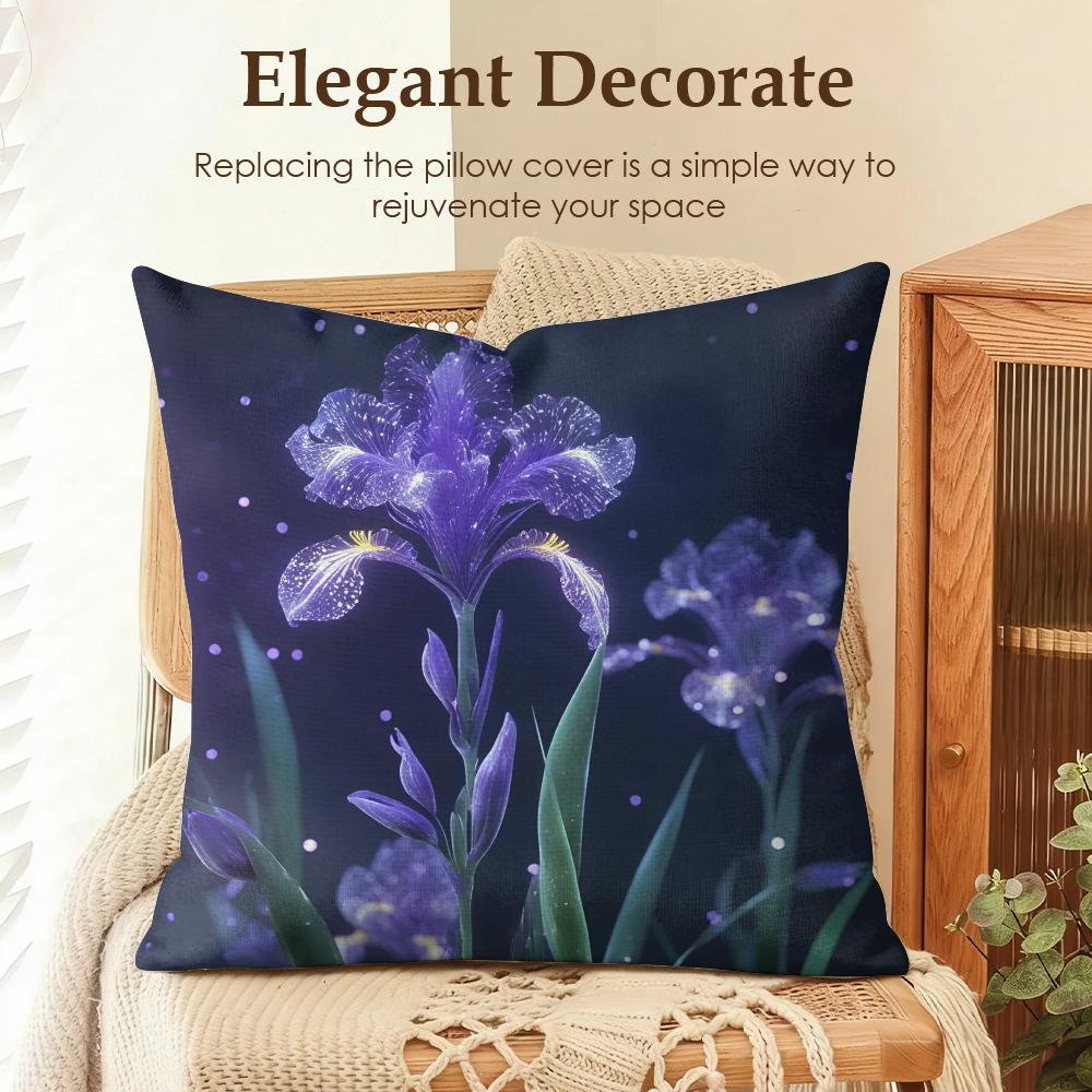 Flowers Iris Cushion Cover Natural Linen Organic Fabric DoubleSided Printing Sofa Home Decor Gift Pillow Case