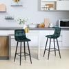 Set of 2 Bar Stools with Tufted Velvet Surface and Steel Legs, 77 cm High, Dark Green