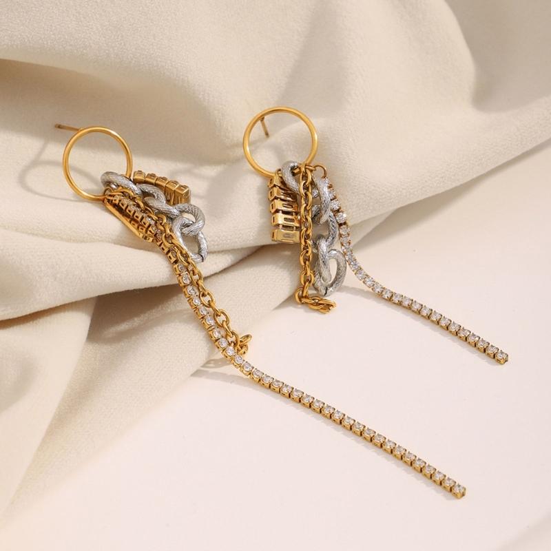 Sparkling Tassels Drop Earrings With Cubic Zirconia Stones Sturdy Allergy Resistant For Women