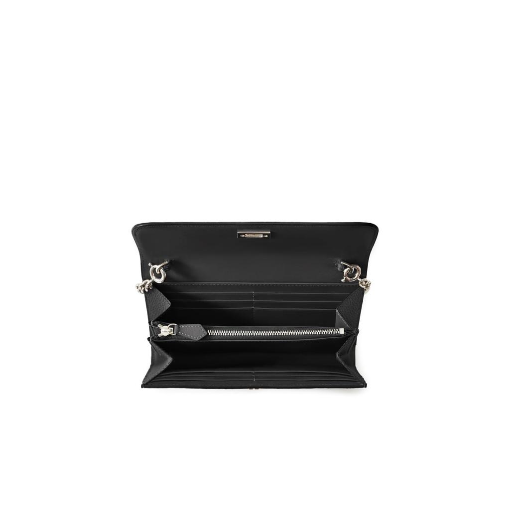 BONAVENTURA Beatrice Long Wallet In Shrink Leather Made with the Finest European Minimalist Genuine Perfect As a Wallet with Card (Black) - Leather.