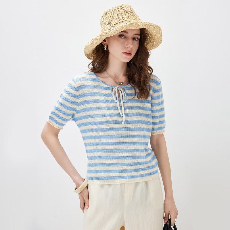 Women's Striped Silk Blend Knit T-shirt