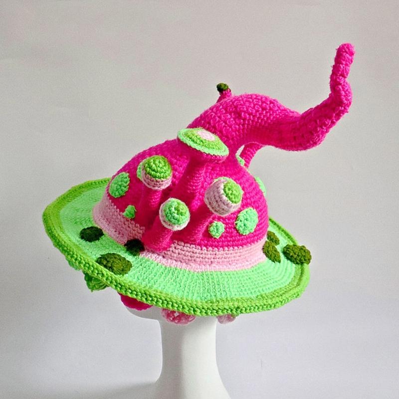 Halloween Knitted Fairy Hat with Mushroom Decor Wizard Hat Men Women Party Headgear Cosplay Hat Festivals Party Props