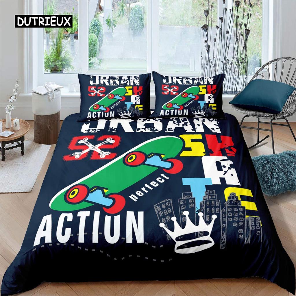 Skateboard Quilt Cover Boys Teens Sports Comforter Cover Microfiber 2/3pcs Graffiti Art Single Size Bed Linen Package Double Size Queen Size King Size