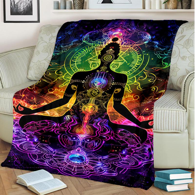 1PC Yoga Elements printed blanket, all season lightweight home office outdoor nap multifunctional blanket A11