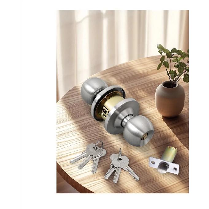 Cerradura Esférica de Doble Cara para Llave de Lengüeta Única Manija de Acero Inoxidable Cerraduras para Puertas de Dormitorio Pomo de Puerta Interior con Cerradura y Llave
