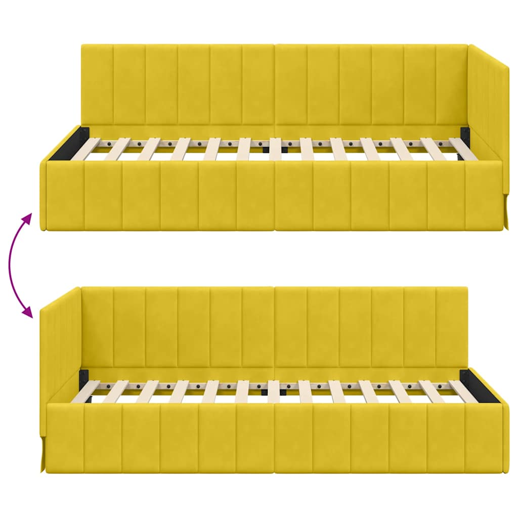 L Shaped Bed Frame with Headboard Yellow 90 Cm X 200 Cm Velvet
