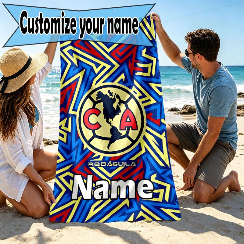 Custom Name Personalized Club America Print Beach Towel, for Trip Camping Beach Party Home Decor, Birthday Gift for Family & Friends