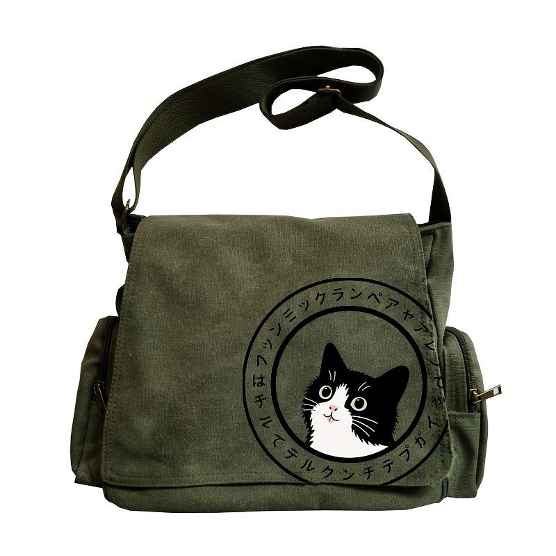 

Multiple Pockets Women s Lovely Cat Print Shoulder Messenger Bag Retro Canvas Tote Crossbody Bag Unisex