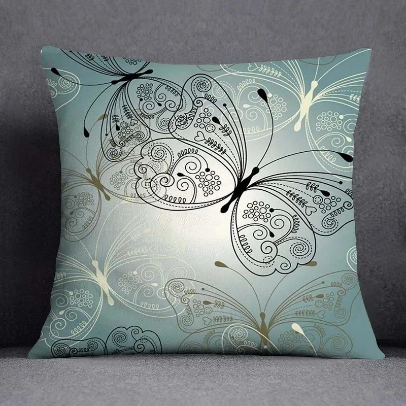 Vintage Butterfly Print Cushion Cover Peach Skin Throw Pillow Cover Pillowcase Sofa Living Room Spring Home Decor Pillow Case