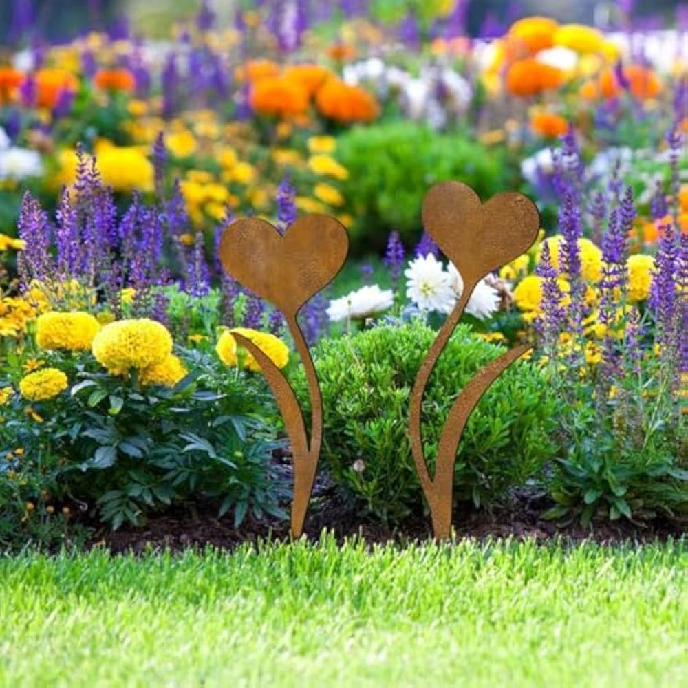 Rustic Wrought Iron Garden Stake Heart Bird Animal Yard Art Outdoor Metal Decor Courtyard Ornament Gift