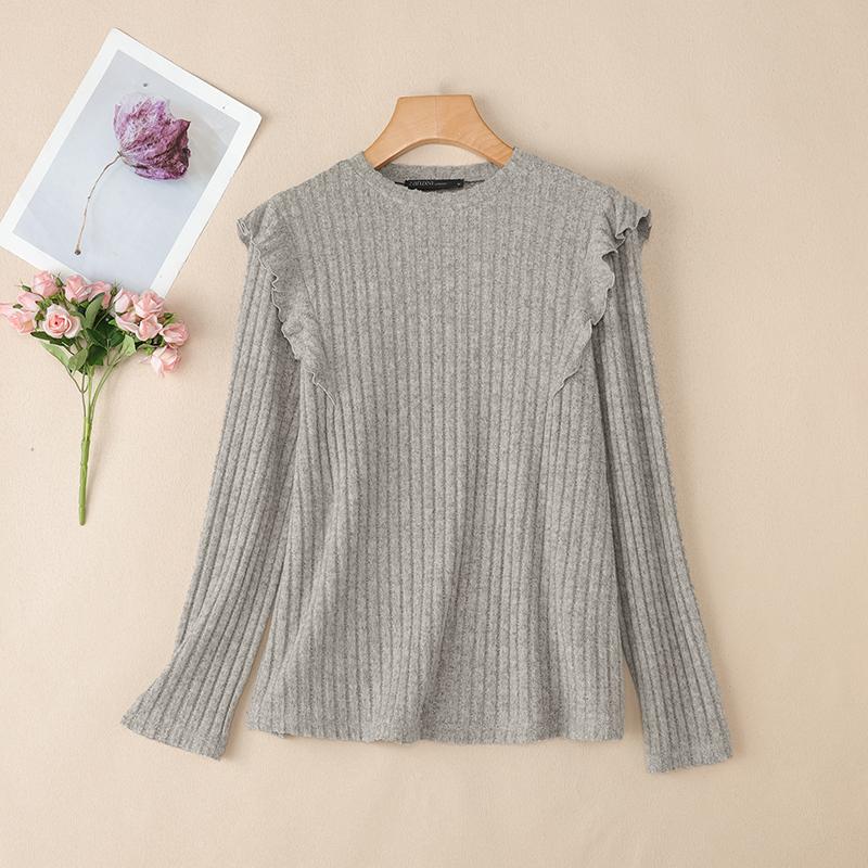 ZANZEA Γυναικεία μονόχρωμη μακρυμάνικη μπλούζα με στρογγυλή λαιμόκοψη