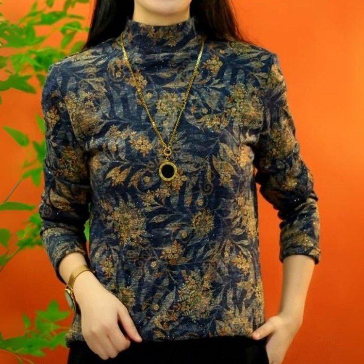 New Autumn/Winter Fashion High Neck Velvet Base Layer Top – Age-Reducing for Women