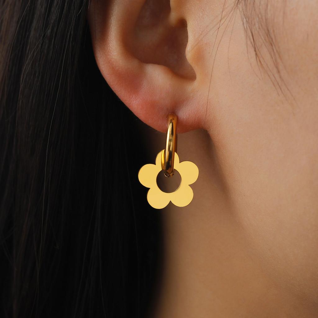 Cute Flower Drop Earrings for Women Trending Gold Color Stainless Steel New In Earrings Party Wedding Jewelry Gift