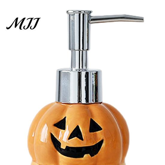 Geister Seifenspender Halloween Keramikspender, mit Edelstahlpumpe, Kürbis Nachfüllbar Festlicher Flüssigseifenbehälter, Leer Duschgel Lotion