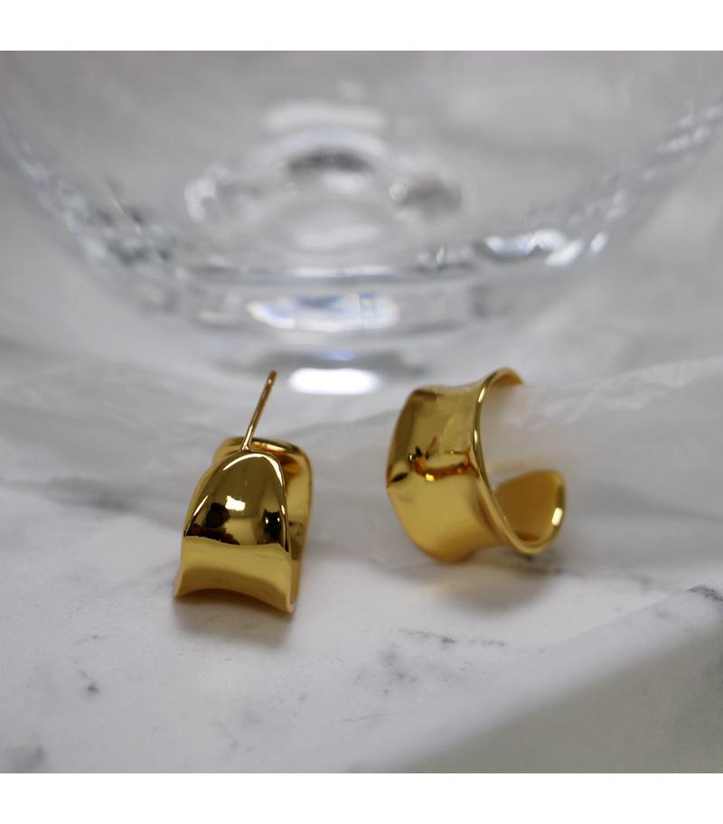 Gold-Plated Brass C-Shaped Minimalist Arc Earrings with 925 Silver Needles
