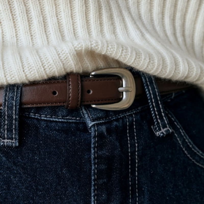 

LOEIL Простой тонкий кожаный ремень - Коричневый FREE