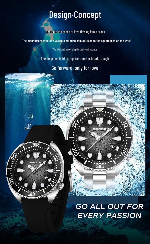 Sanda Men's Quartz Wristwatch with Rotating Bezel and Lava Dial – Fashionable Business Accessory