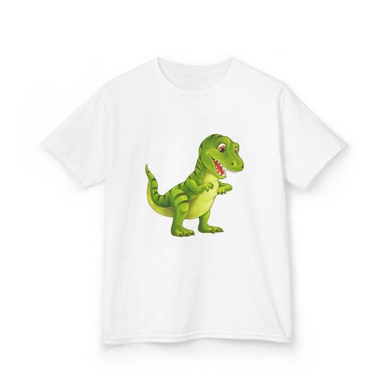 Green Cartoon T-Rex Kids Tee | Cute Dinosaur Graphic Shirt 140