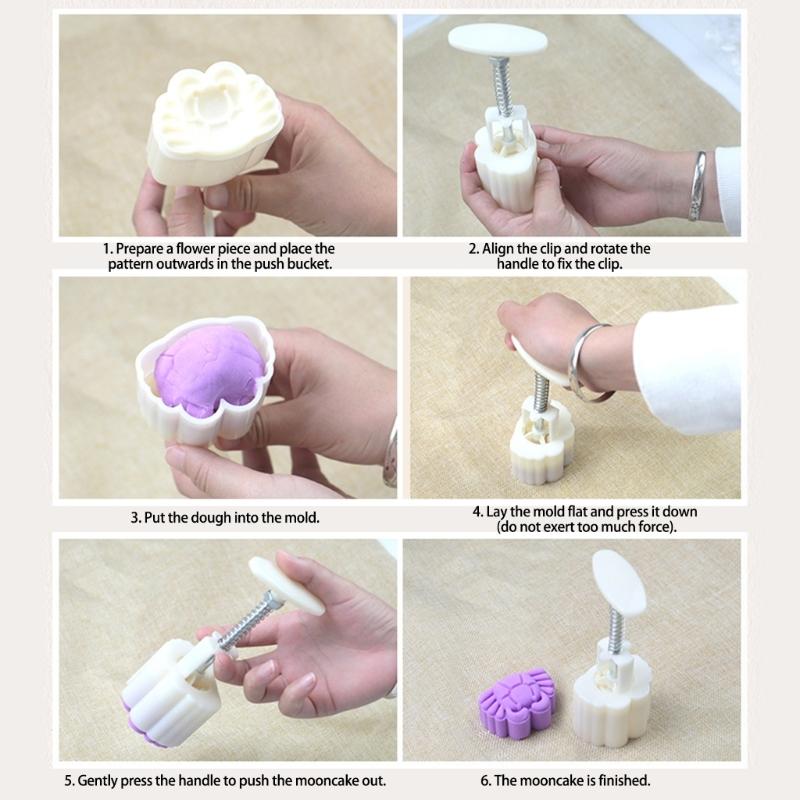 Functional Mooncakes Molds Set 4 Stamp Mooncakes Maker Delicate 3D Textured Pattern for Pastries Treat Designs