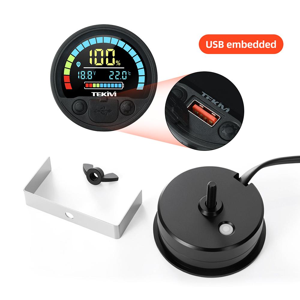 Waterproof level Round Digital Voltage Meter Battery Level Indicator DC 8-11V USB+Type-C Reverse Protection Low Voltage Alarm