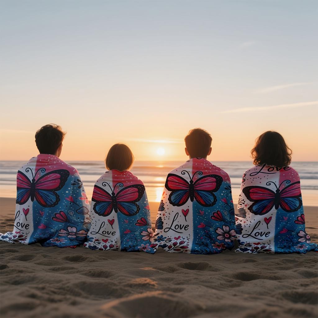 1 Stück Schmetterling Mikrofaser Strandtuch, Romantisches Paar Design, Unverzichtbar für den Strandurlaub, Badetuch & Stranddecke