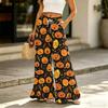 Women's Wide Leg Pants with Pockets Halloween Print High Waist Drawstring Casual Loose Fit Long Trousers for Everyday Wear