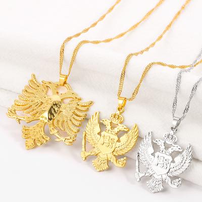 Albanian Eagle Pendant Necklace Gold Albanian Double Headed Eagle Choker Chain Jewelry For Ethnic Gifts