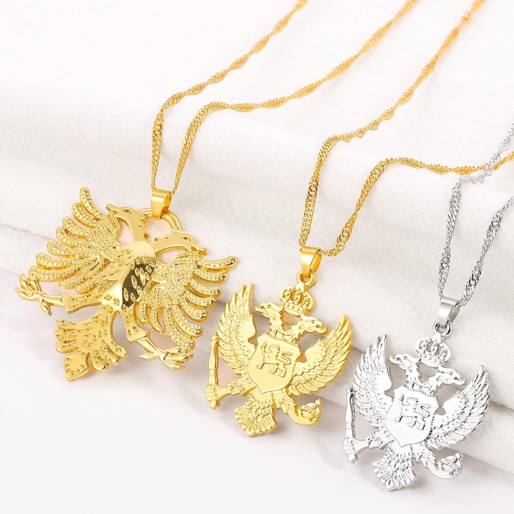 Tuiying-003 Jewelry & Bijouterie Women's Gold Albanian Eagle Pendant Necklace Albanian Double Headed Eagle Choker Chain Jewelry For Ethnic Gifts