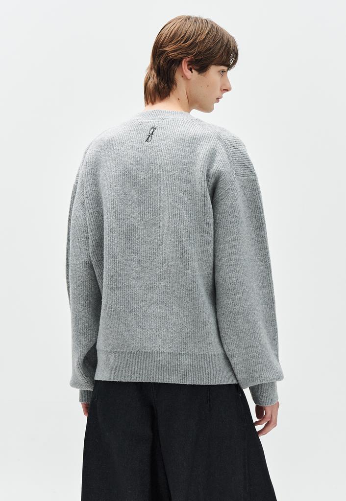 ZIOSONGZIO Ancoerang Embroidered Ribbed Crewneck Knit Gray Zh6Kt608Gy