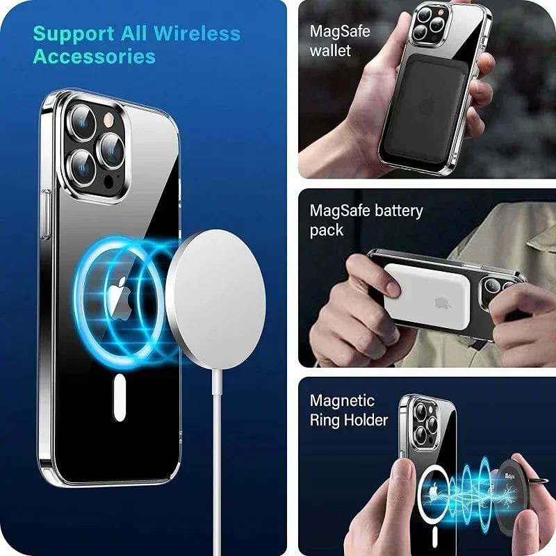 Magnetic Adsorption Wireless Charge Case For Apple iPhone 16 15 14 Plus 13 12 11 Pro Compatible With MagSafe Transparent Cover
