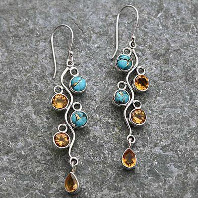Brincos Étnicos Boho Zircônia Azul Gota de Água Vintage Torcido Onda Metal Longos Pendentes Brinco Joia de Casamento Presente