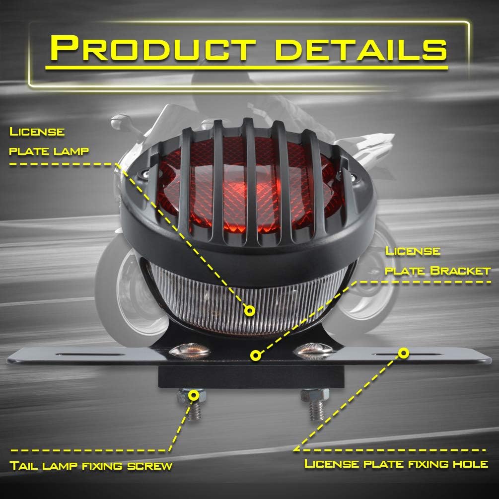 KATUR 1PCS Motofans Black Round Metal Motorcycle Tail Brake Light Compatible with Harley Bobber Chopper Custom April IA Mana