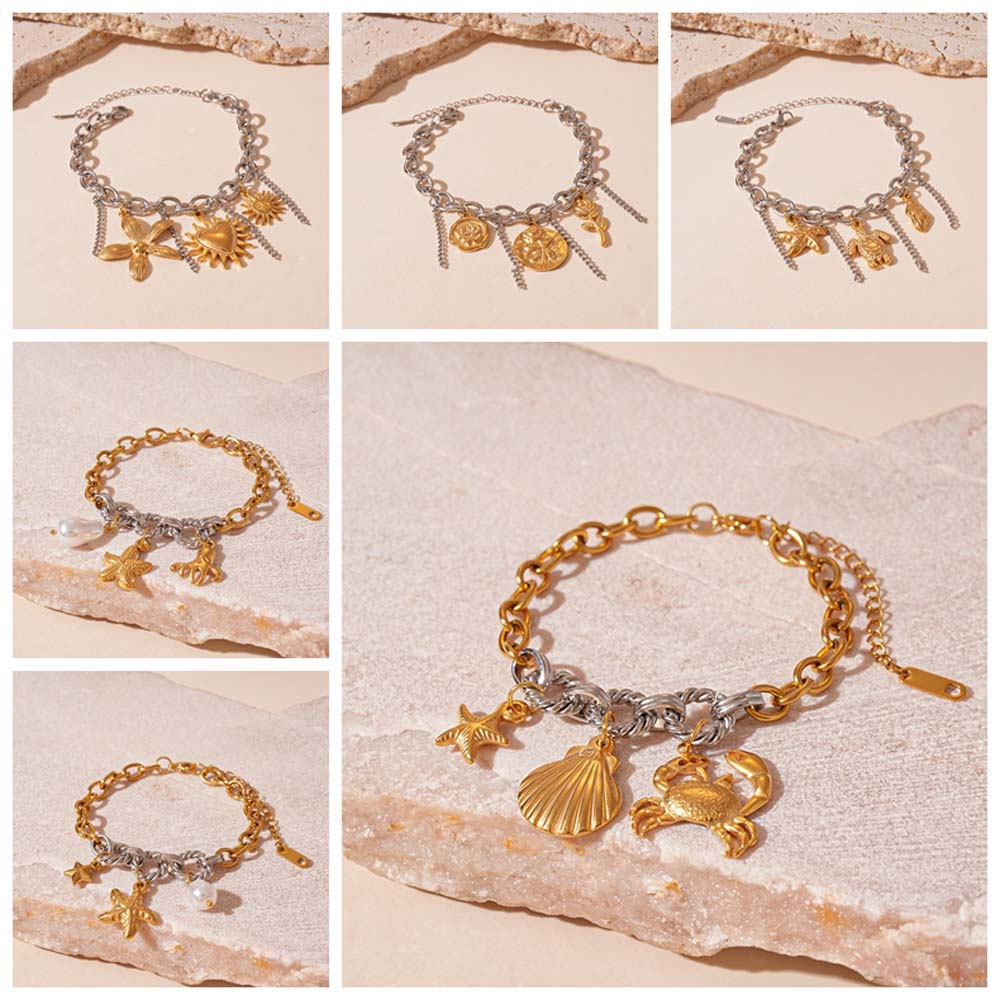 Beach Sea Series Starfish Steel Bracelet Ocean Animal/Flower Starfish Hand Chain  Girls Couple