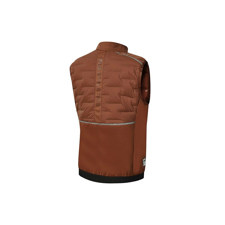 FILA Fashion Zip Collar Sports Down Vest Men Vests Leather-Brown A11M242901F-BN