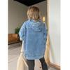 Denim Hoodie Women Sweatshirt Pullover Hooded Y2k Tops Distressed Washed Loose Spring Streetwear