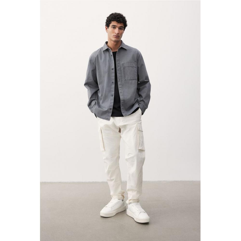 H M Twill oversHirt Regular Fit Dark Grey