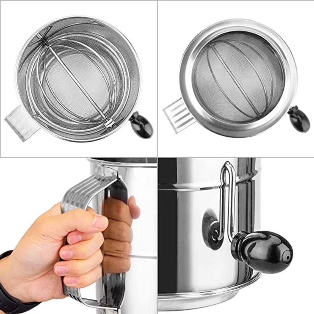 Stainless Steel Flour Sifter Hand Crank Powder Sugar Shake Ergonomic Tool Flour Sieve Cupcakes