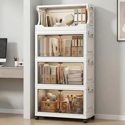 3 Tier Collapsible Storage Boxes with Doors and Wheels 42cm Stackable Storage Cabinet for Craft Home Pantry DormTransparent