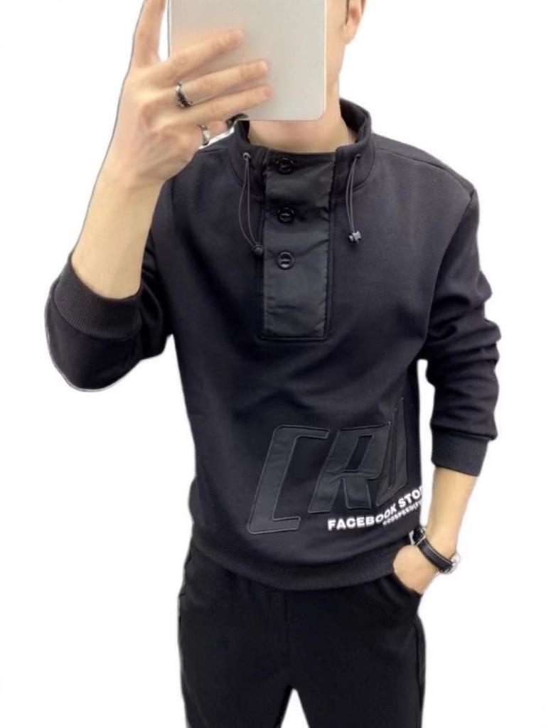Men's 2025 Slim Fit Pullover Hoodie - Velvet Stand Collar, Stylish Autumn/Winter Base Layer Top