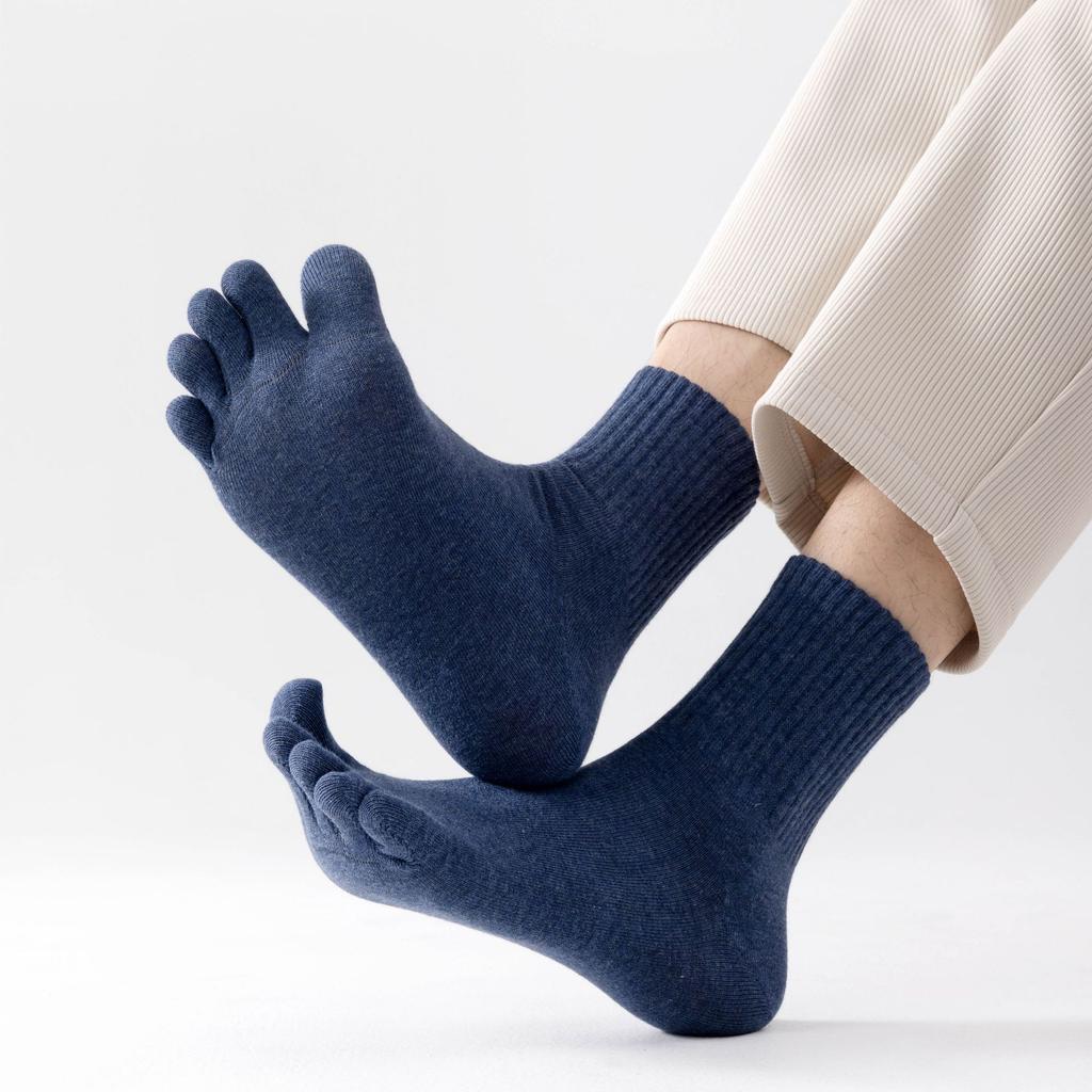 Five-Finger Socks, Men'S Cotton Spring And Autumn Antibacterial, Anti-Odor, Sweat-Absorbing, Breathable, Boneless, Seasonal Socks, Tabi-Toe Socks