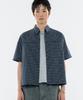 BASEMOMENT Hidden Pocket Check Crop Half Shirt Navy