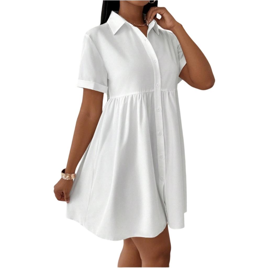 Women's Casual And Fashionable Loose Dress Button Up Collar Shirt Dress Shirt Dress