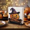 Holiday Tissue Organizer Halloween Wooden Napkin Holder Ghost Pumpkin Decorative Tabletop Dispenser Paper Towel Dispenser Storage for Dinner
