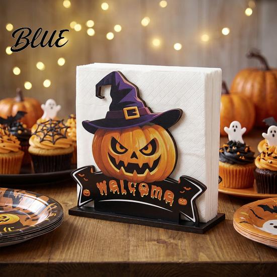 Holiday Tissue Organizer Halloween Wooden Napkin Holder Ghost Pumpkin Decorative Tabletop Dispenser Paper Towel Dispenser Storage for Dinner