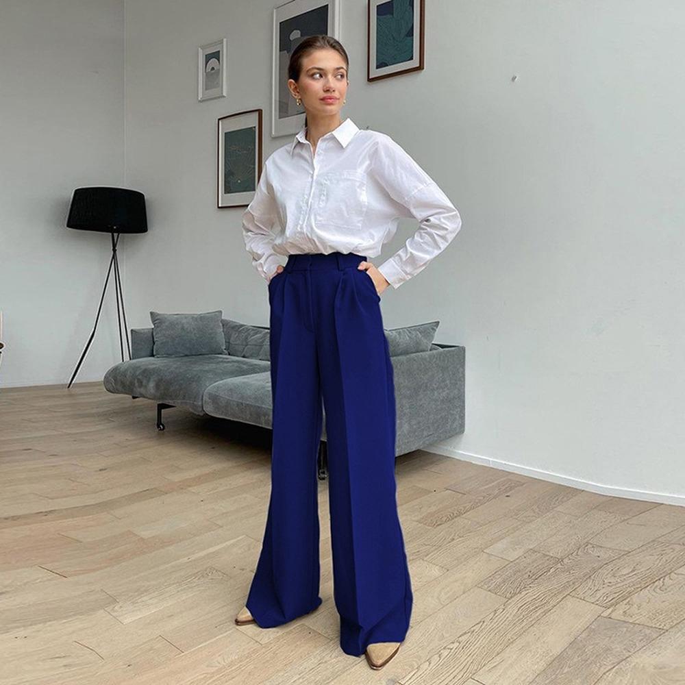 Women'S Pants Fashion Loose Full Length Ladies Trousers Casual High Waist Wide Pants